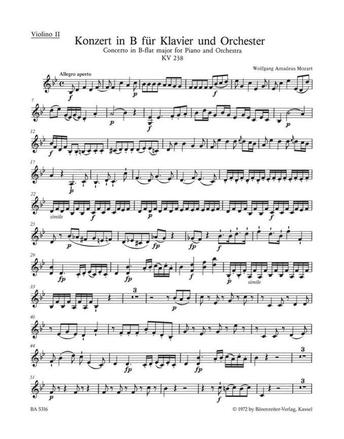 Mozart: Konzert für Klavier und Orchester Nr. 6 B-Dur KV 238