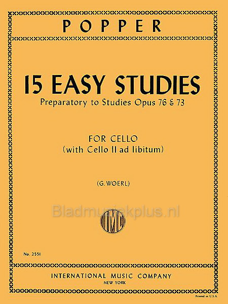 Popper: 15 Easy Studies (1st position) (Preparatory to Op. 73 & 76) (with 2nd cello ad lib.)
