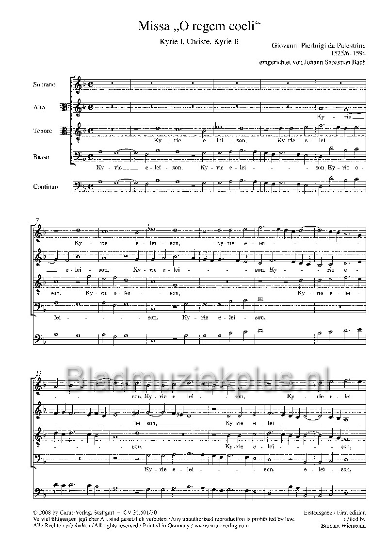 Palestrina/Bach: Fünf Kyrie-Vertonungen (Partituur)
