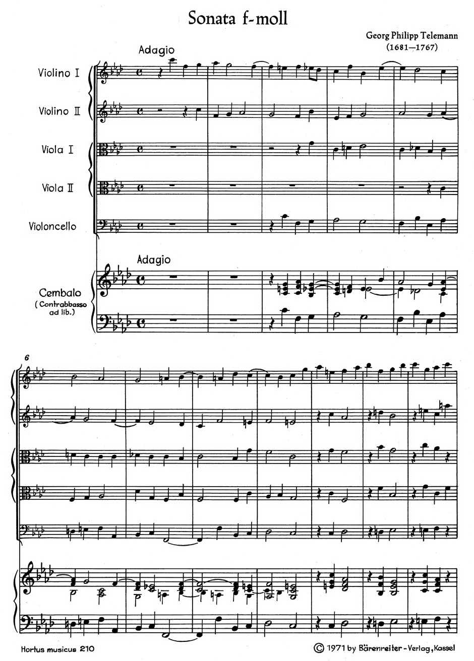 Telemann: Sonate für 2 Violinen, 2 Violen, Violoncello und Basso continuo f-Moll TWV 44 : 32