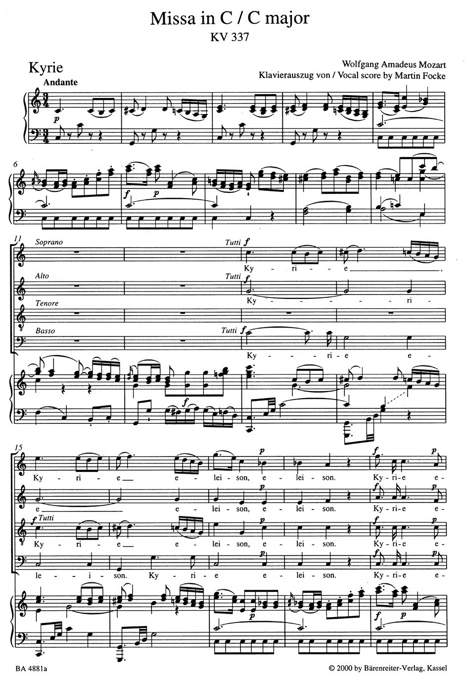 Mozart: Missa C major K 337 Missa Solemnis (Orkestpartijen)