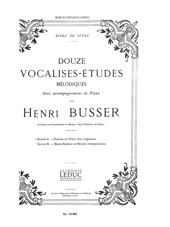 Henri Busser: 12 Vocalises-Etudes - Edition A