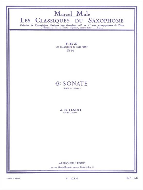 Bach: Sonata No.6 For Flute And Piano (Alto Saxophone)