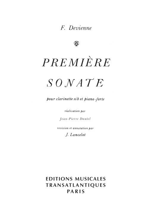Sonate No1 pour Clarinette Sib