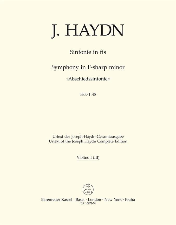 Joseph Haydn: Symphony F-sharp minor Hob. I:45 Farewell Symphony (Viool 1)