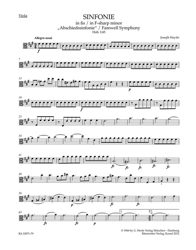 Joseph Haydn: Symphony F-sharp minor Hob. I:45 Farewell Symphony (Altviool)