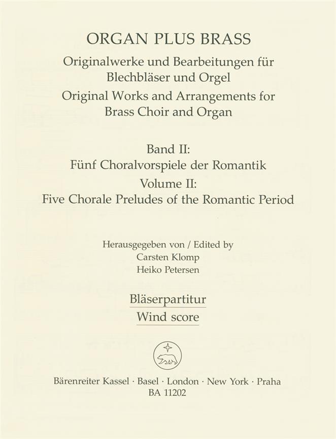 Organ Plus Brass Band II: Five Chorale Preludes of the Romantic Period (Partituur)