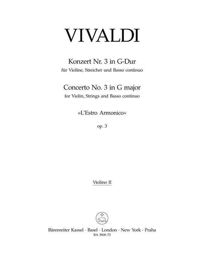 Vivaldi: Concerto for Violin, Strings and Basso continuo L'Estro Armonico No. 3 (RV 310)