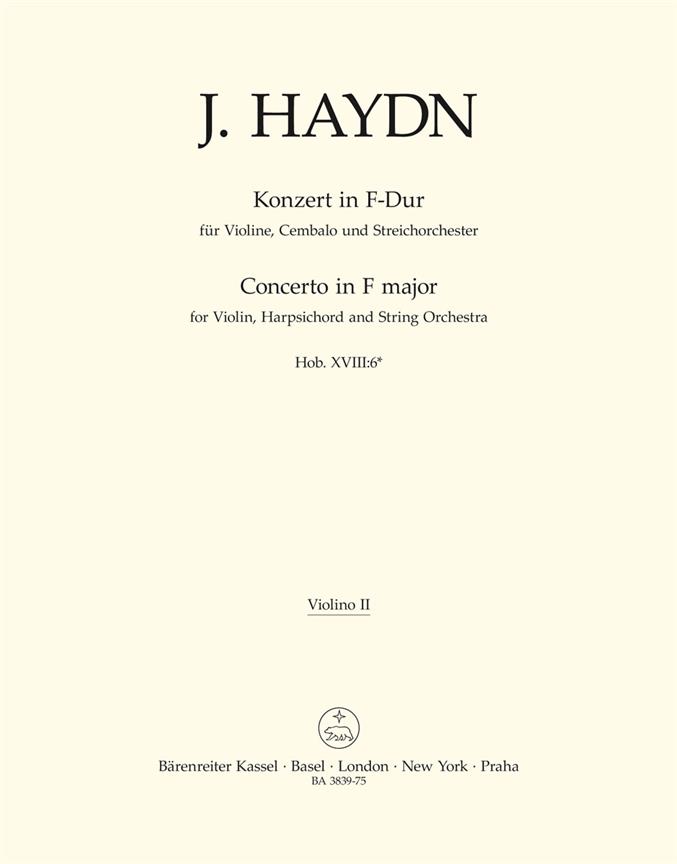 Jospeh Haydn: Concerto for Violin Cembalo and Strings Orchestra F major Hob XVIII:6