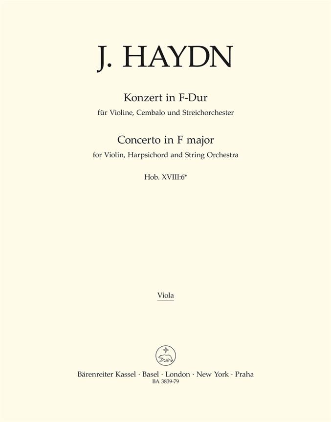 Jospeh Haydn: Concerto for Violin Cembalo and Strings Orchestra F major Hob XVIII:6