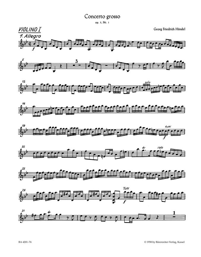 Handel: Concerto grosso B-flat major HWV 312 (Viool 1)
