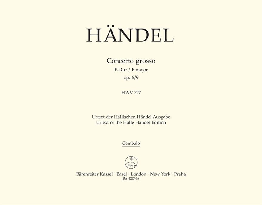 Handel: Concerto grosso F major op. 6/9 HWV 327 (Klavecimbel)Partituur)