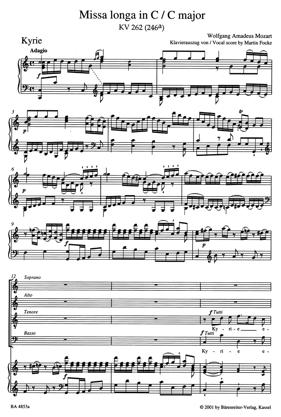 Mozart: Missa longa C major K. 262 (246a) (Partituur)