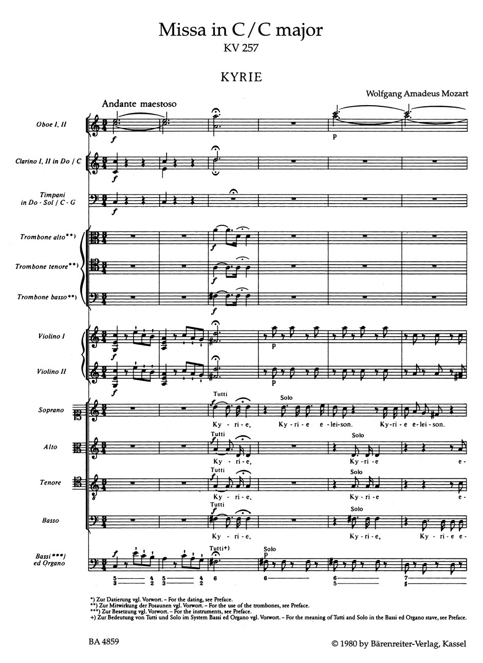 Mozart: Missa C-Dur KV 257 (Cello)