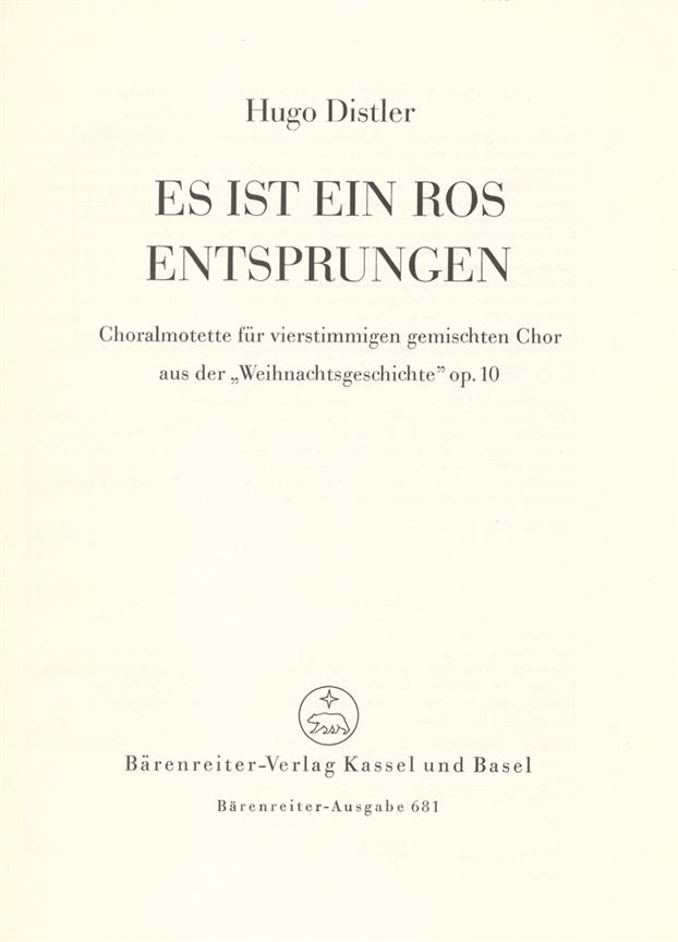 Hugo Distler: Es ist ein Ros entsprungen (1933)