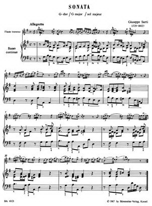 Giuseppe Sarti: Zwei Sonaten Fur Flöte und Basso continuo