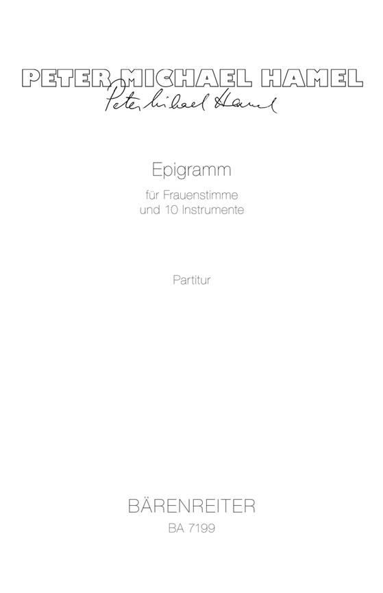 Hamel: Epigramm fuer Frauenstimme und 10 Instrumente (1989)