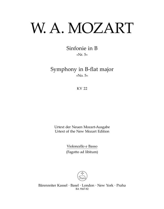 Mozart: Symphony no. 5 B-flat major K. 22 (Cello, Kontrabas)