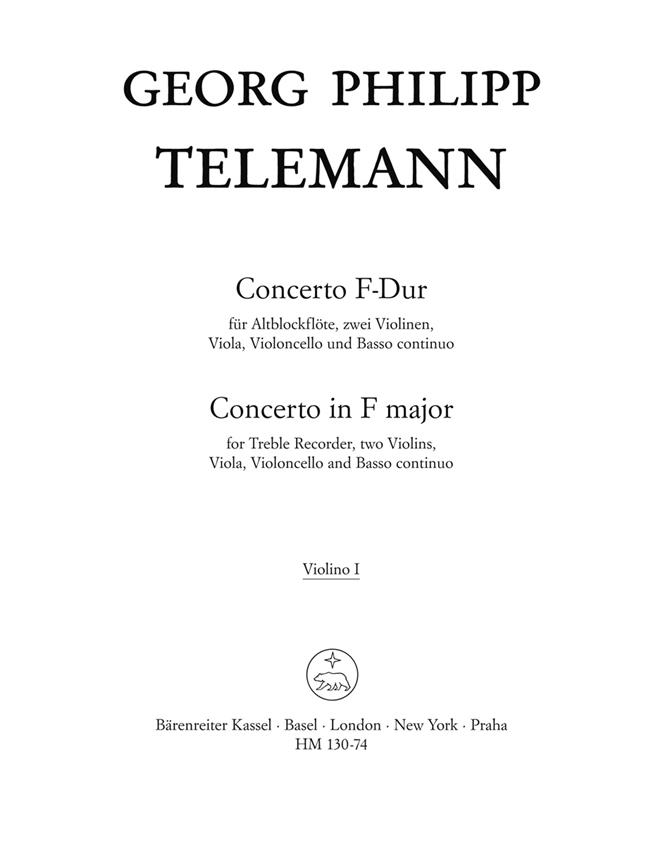 Telemann: Konzert für Altblockflöte, Streicher und Basso continuo F-Dur (Altblokfluit)