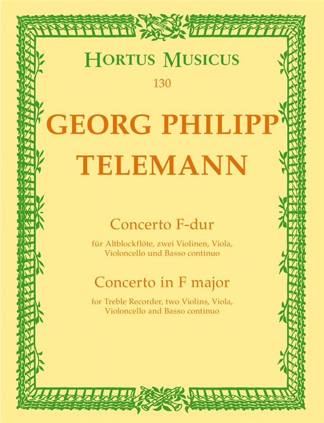 Telemann: Konzert für Altblockflöte, Streicher und Basso continuo F-Dur (Partituur)