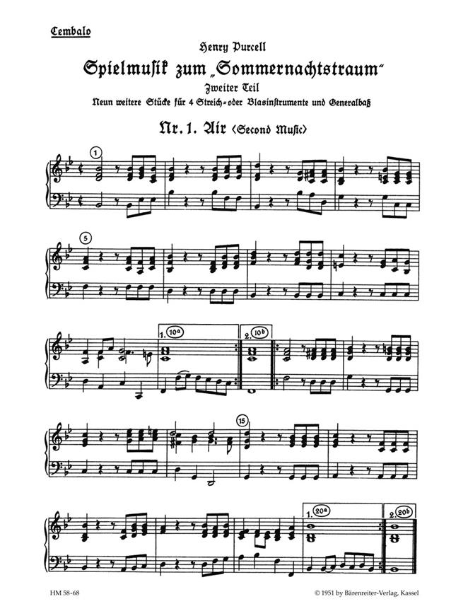 Purcell: Spielmusik zum Sommernachtstraum. Heft 2 (Nr. 1 - 9)