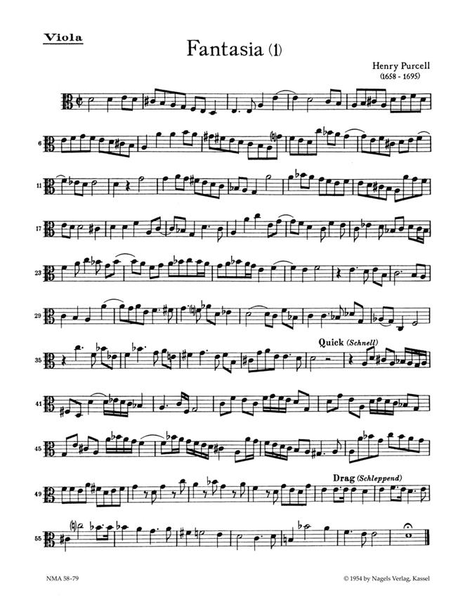 Purcell: Fantasien für Streicher (Violen da gamba). Heft 1 (Viool, Tenor, Altviool)