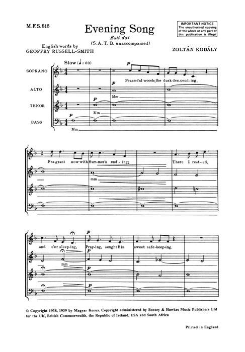 Zoltán Kodály: Evening Song (SATB)