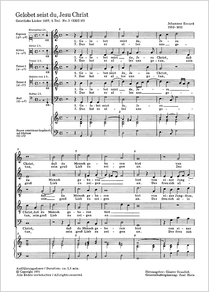 Eccard: Gelobet seist du, Jesu Christ