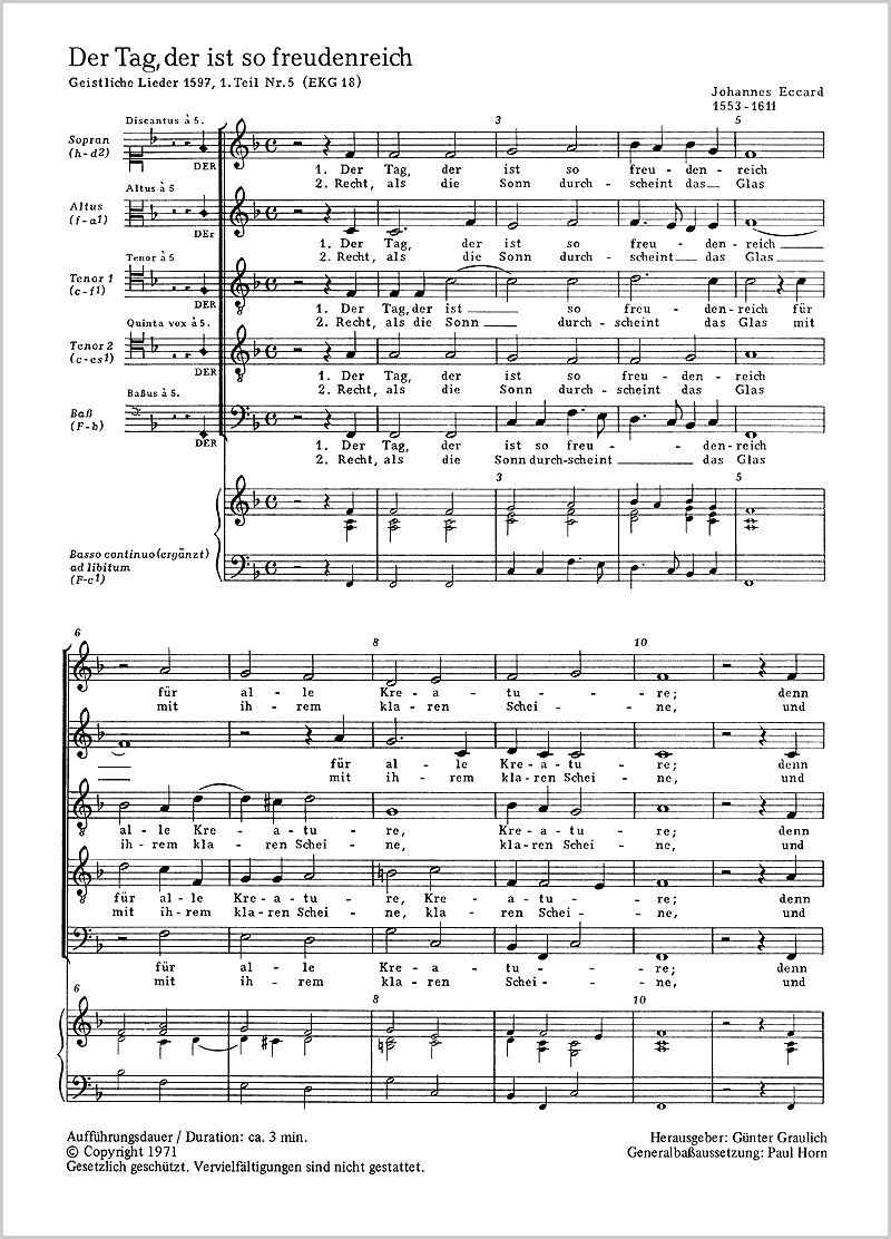 Eccard: Der Tag, der ist so freudenreich