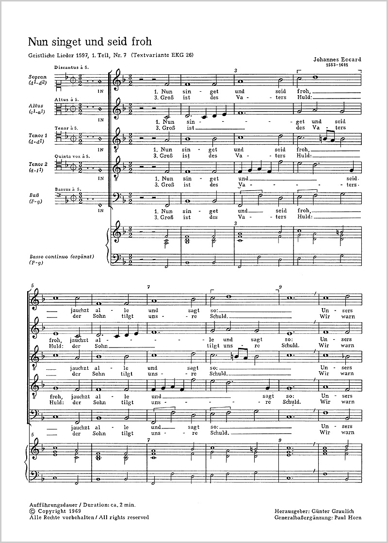 Eccard: Nun singet und seid froh