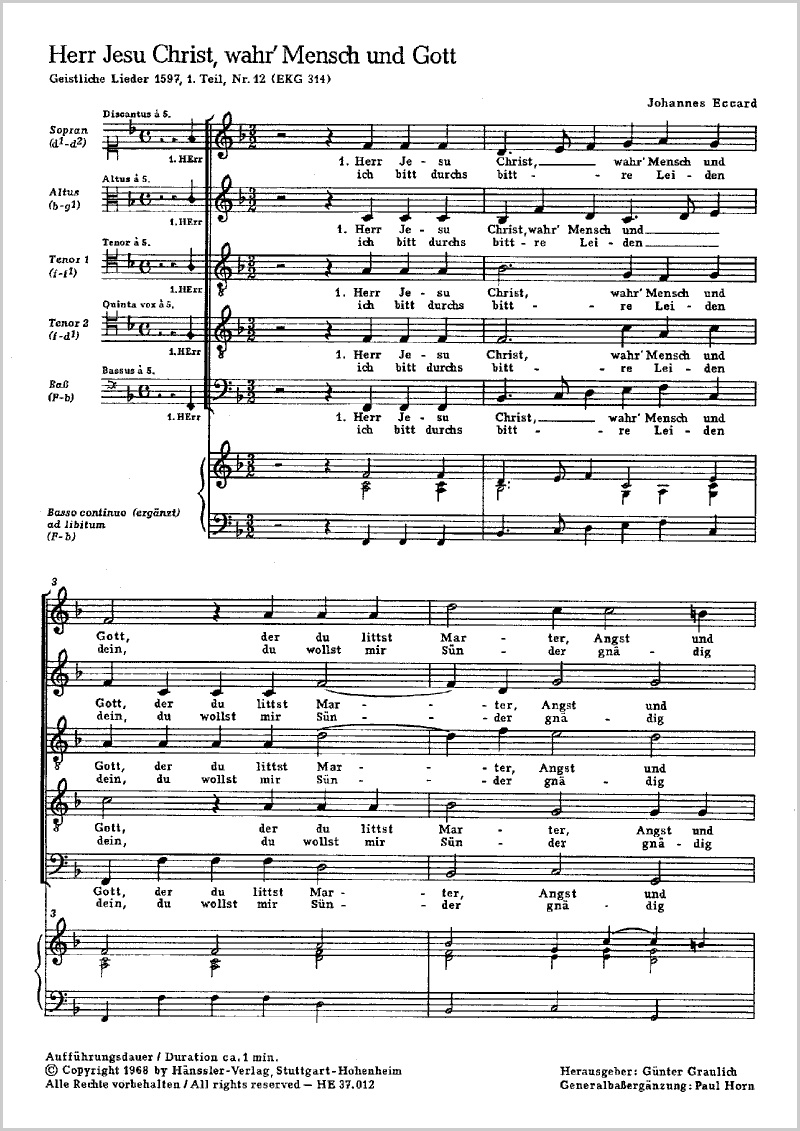 Eccard: Herr Jesu Christ, wahr Mensch und Gott
