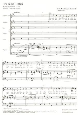 Mendelssohn: Hymne Hor mein Bitten (Vocal Score)