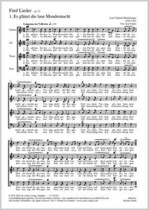 Josef Gabriel Rheinberger: Fünf Chorlieder (Mörike) op. 31 (Partituur)