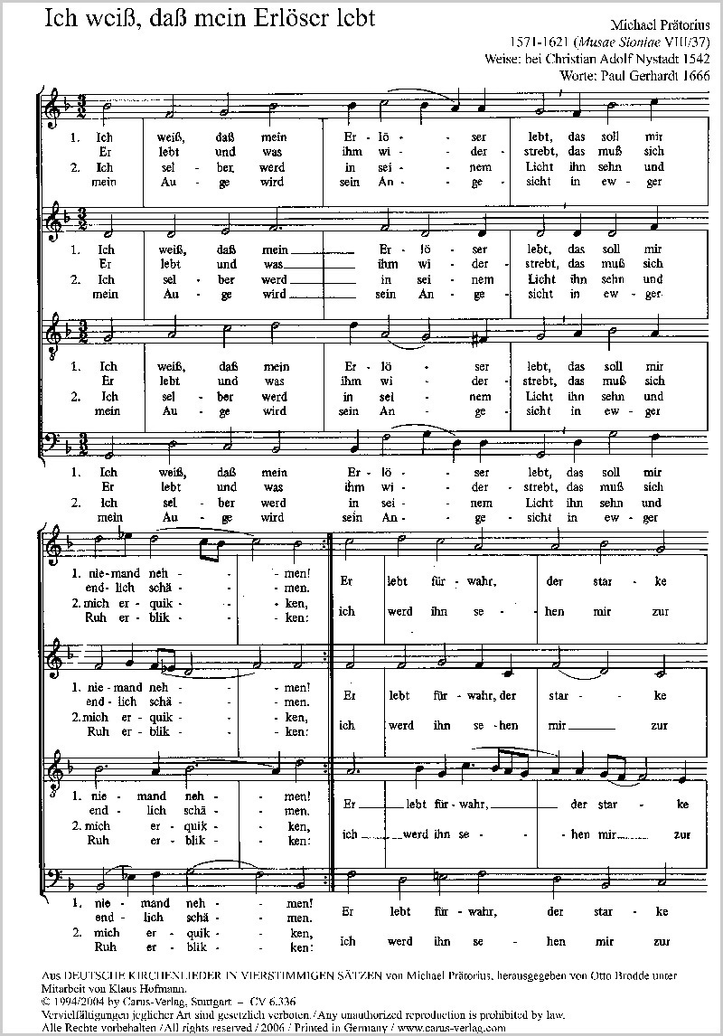 Praetorius: Ich weiß, daß mein Erlöser lebt (SATB)