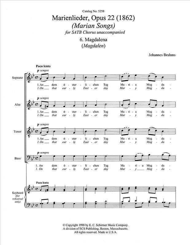 Brahms: Marienlieder  No. 6. Magdalena