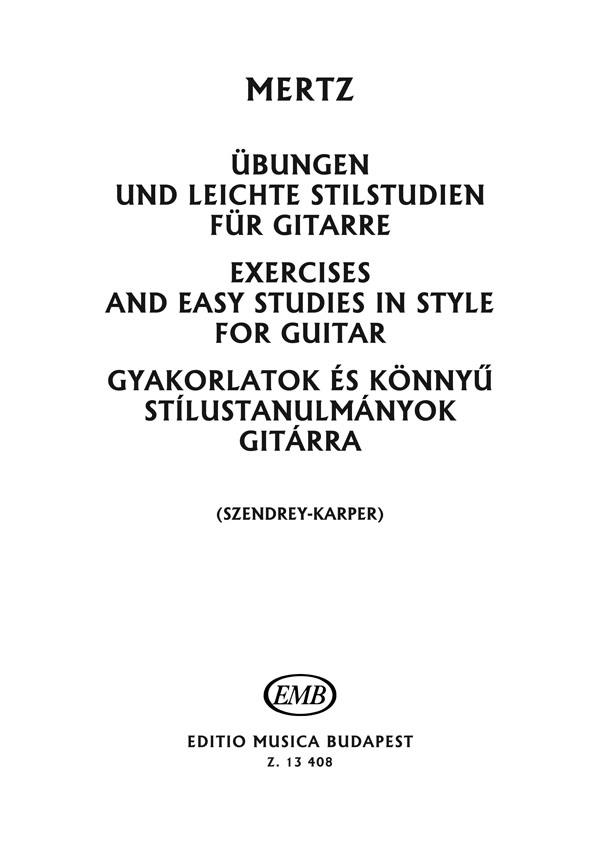 Mertz: Exercises and Easy Studies in Style for Guitar