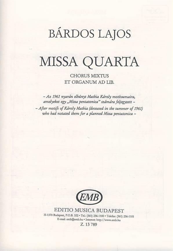 Bárdos: Missa quarta