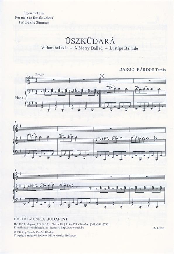 Tamás: Üszküdárá - A Merry Ballad for male or female voices