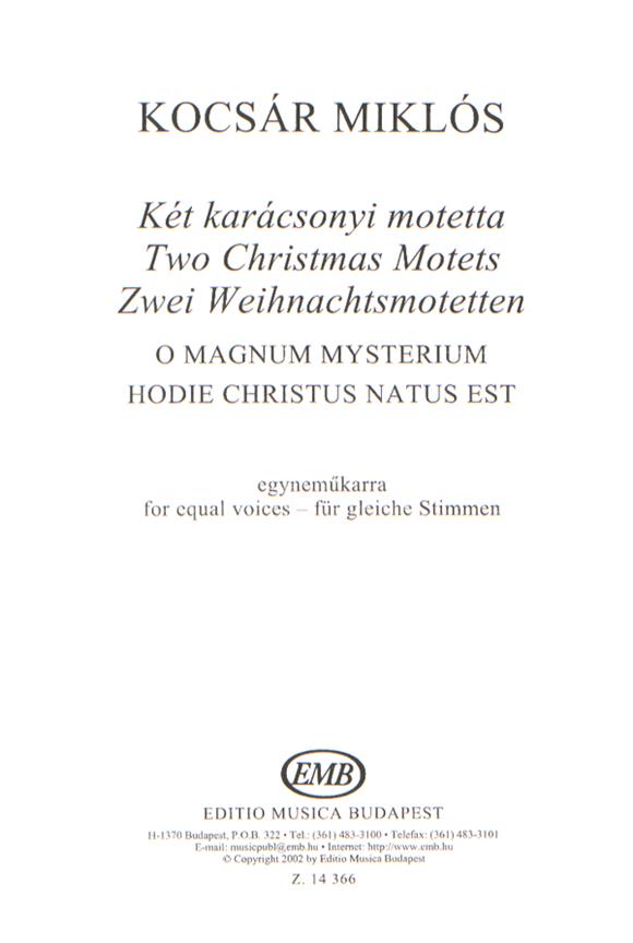 Kocsár: Two Christmas Motets