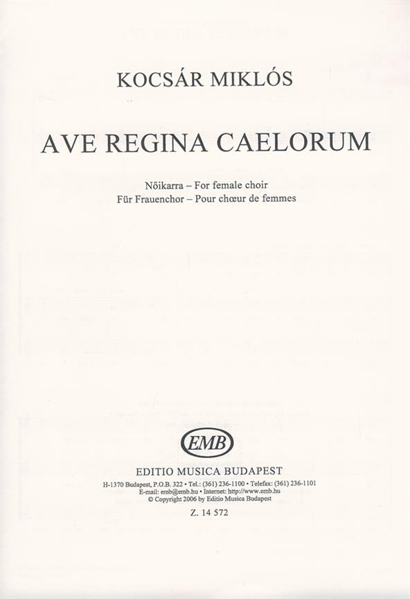 Kocsár: Ave Regina caelorum