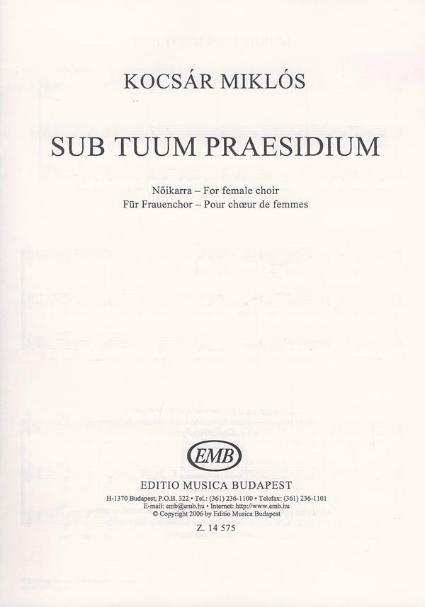 Kocsár: Sub tuum praesidium