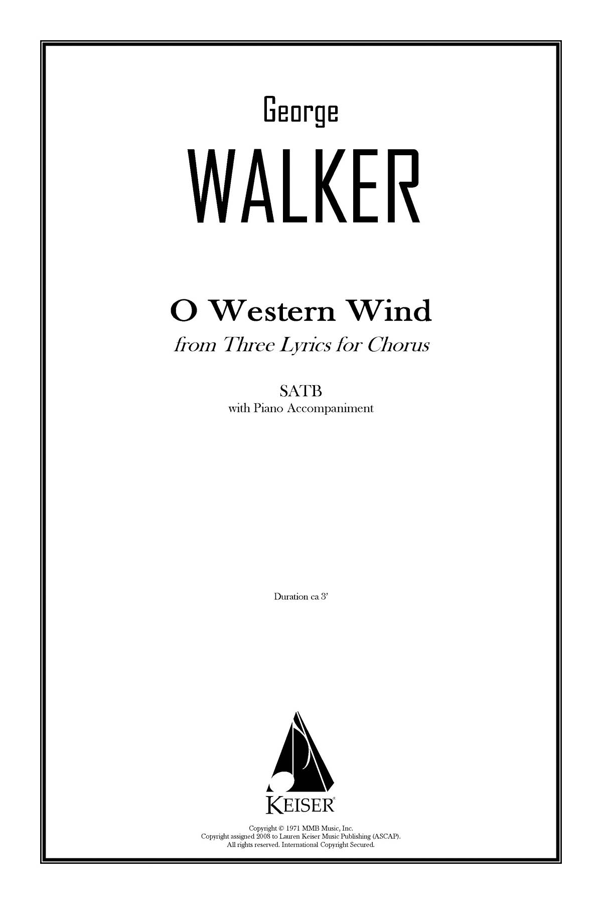 O Western Wind from Three Lyrics for Chorus