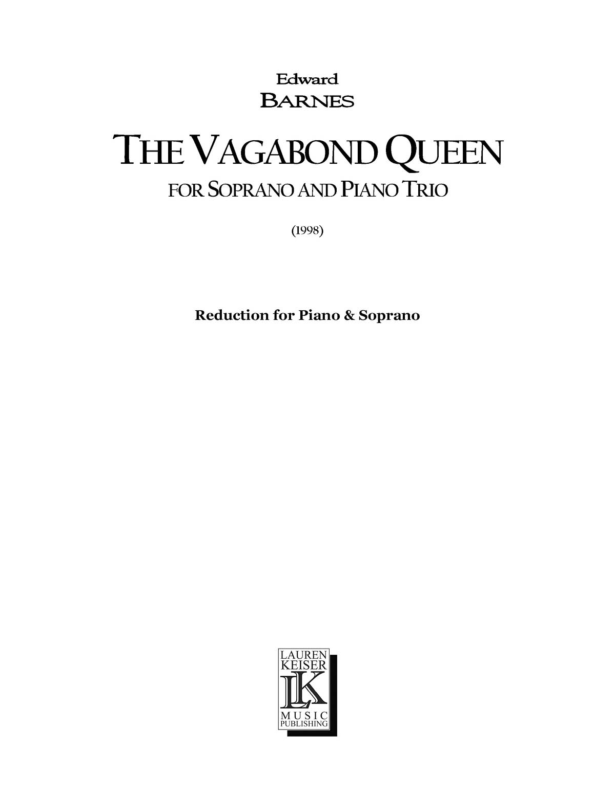 The Vagabond Queen(Chamber Opera Vocal Score)