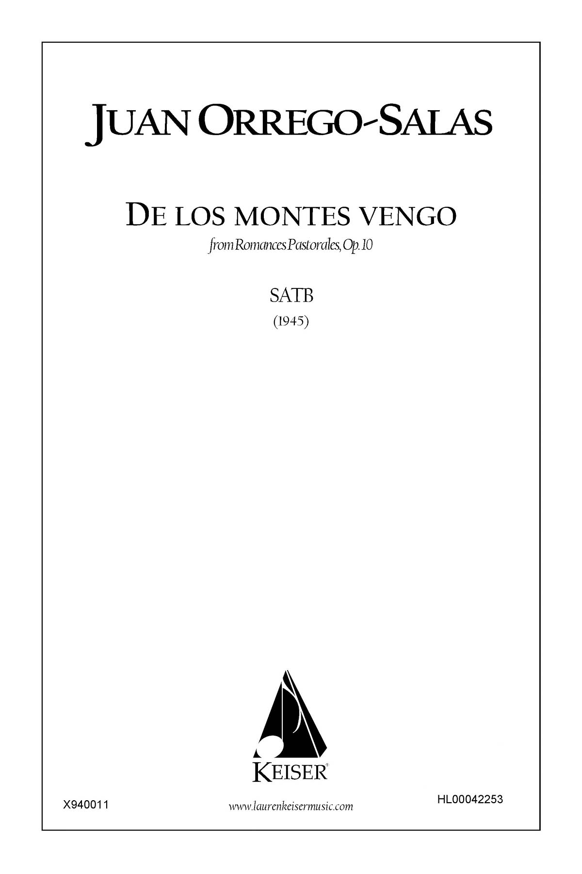 De Los Montes Vengo(from Romances Pastorales, Op. 1)