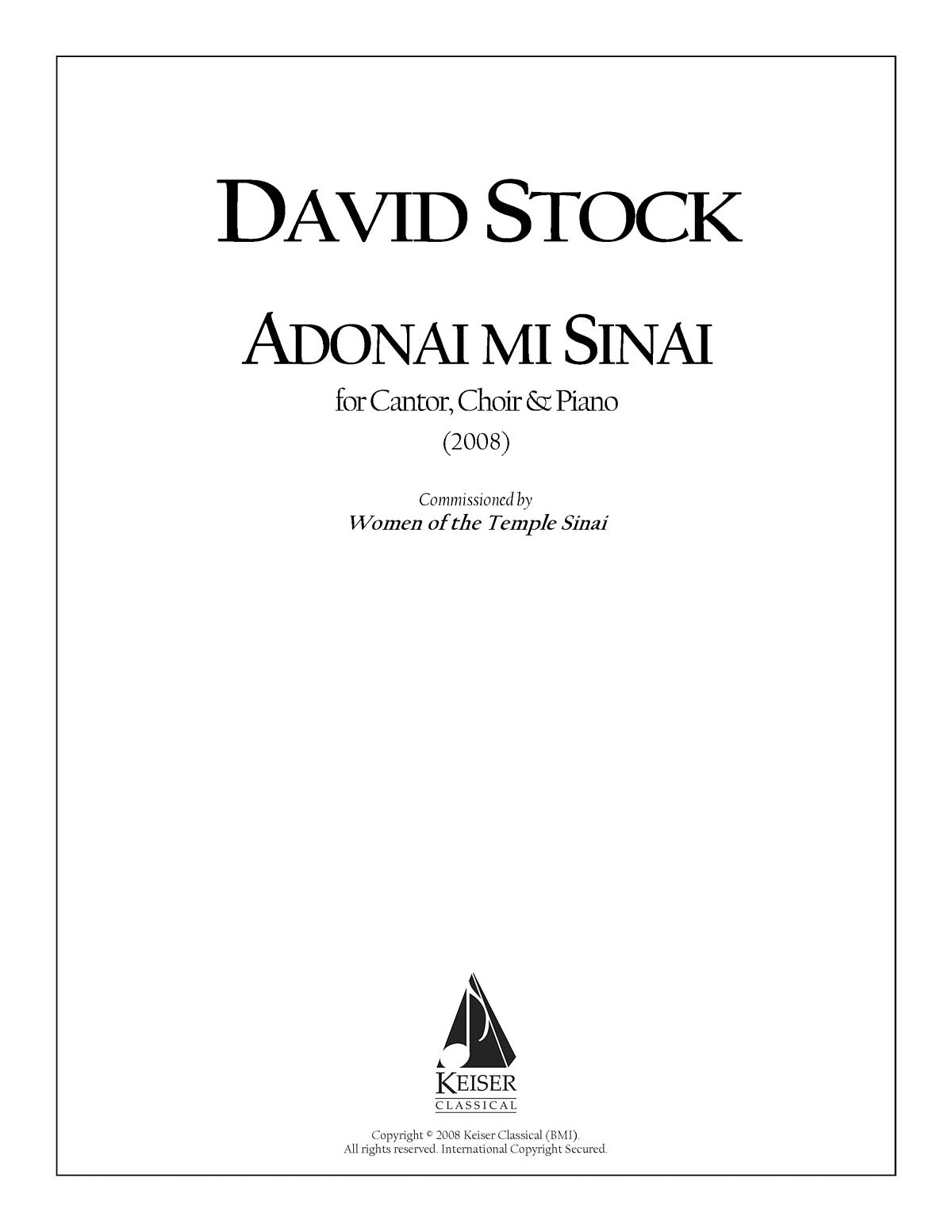 Adonai mi Sinai for Cantor, SATB Chorus and Piano