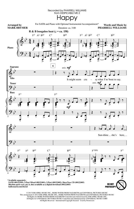 Pharrell Williams: Happy From Despicable Me 2 (SATB)