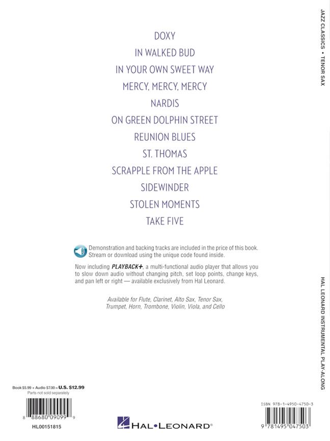 Instrumental Play-Along: Jazz Classics (Tenorsaxofoon)