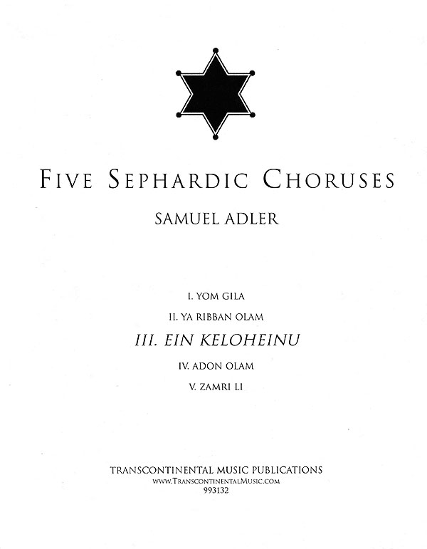 Samuel Adler: Five Sephardic Choruses: Yom Gila (Unison)