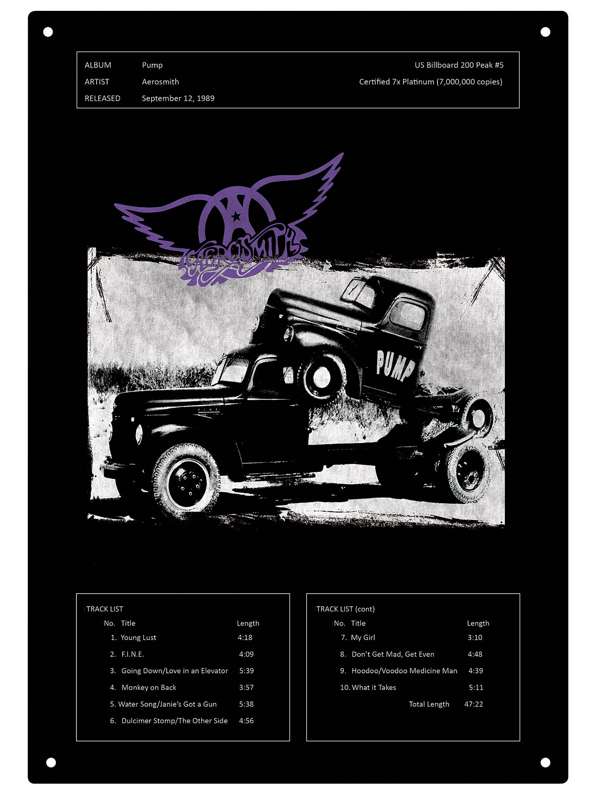 Aerosmith Pump Tin Sign 15-3/4 X 11