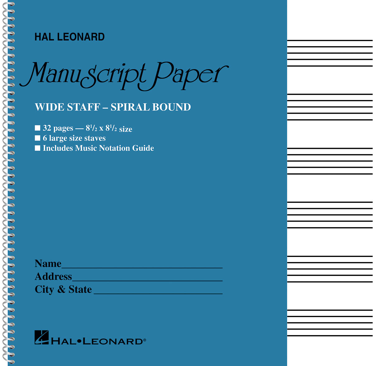 Wide Staff Wirebound Manuscript Paper Aqua Cover